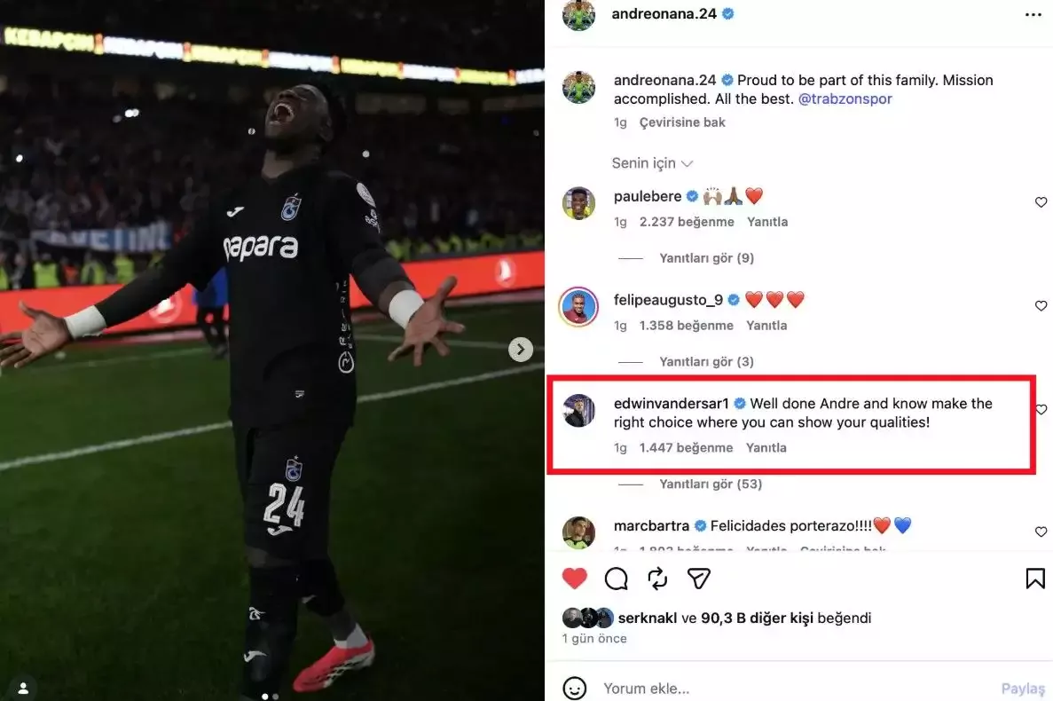 Andre Onana'nın paylaşımı