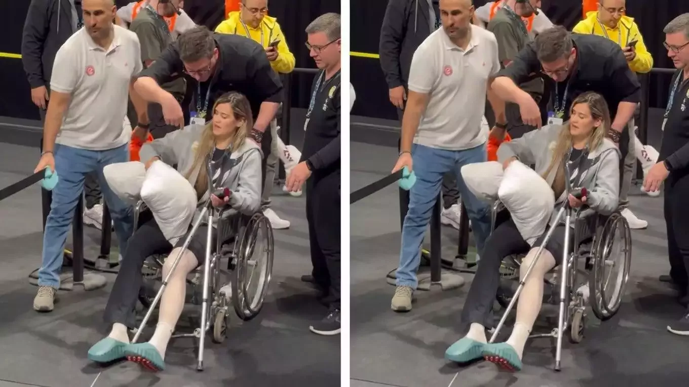 Katarina Dangubic finali izlemeye tekerlekli sandalyede geldi
