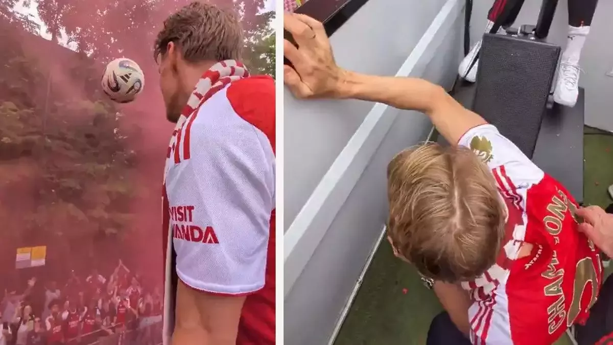 Odegaard'ın taraftarlara fırlattığı top hiç olmaması gereken kişiye isabet etti