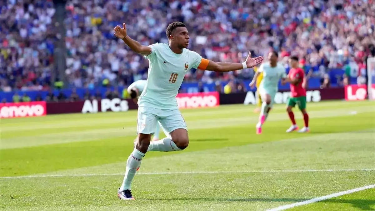 Kylian Mbappe'nin yaşadığı&nbsp;gol sevinci.