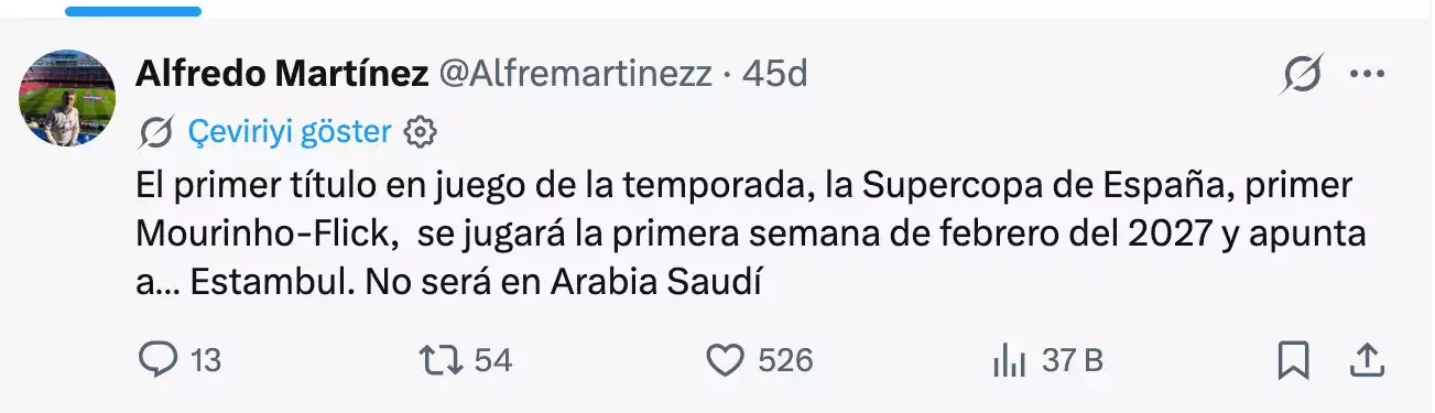 Alfredo Martinez'in konuyla ilgili paylaştığı tweet