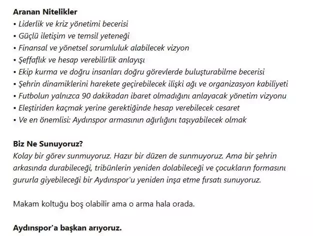 Aydınspor kulüp başkanı ilanı